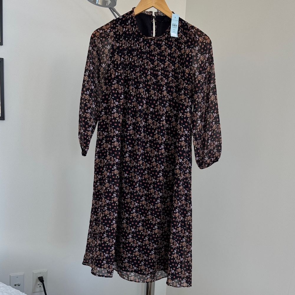 Ann Taylor Black Floral Midi Dress with  Blossoms